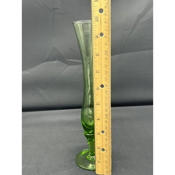 Bud Vase Danish Design Hand Crafted Green Blown Glass Made In Italy 10" Tall - Picture 7 of 12